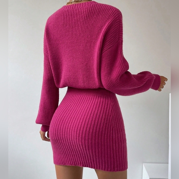 Drop Shoulder Ribbed Knit Sweater Dress - Picture 4 of 4